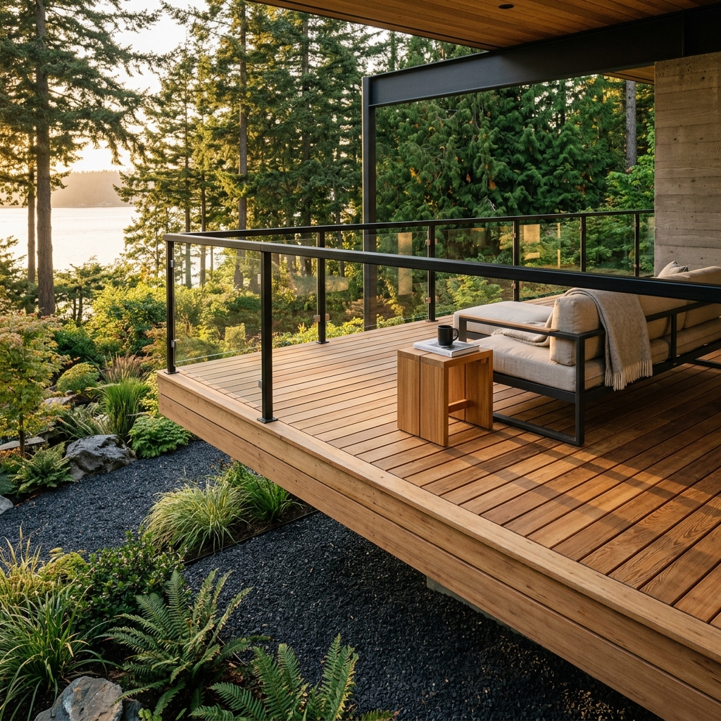 Modern floating cedar deck